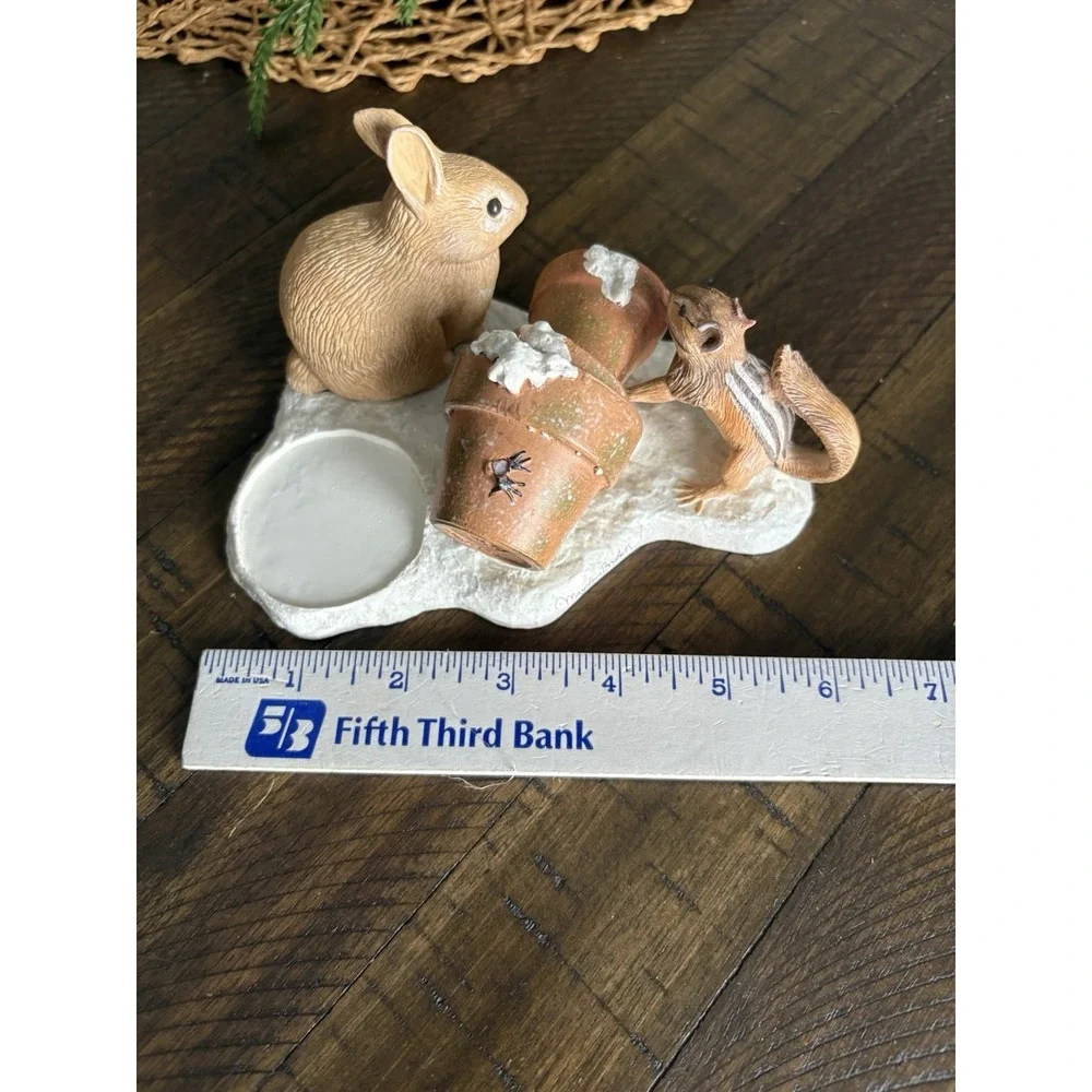 Vtg‎ Hallmark Sketchbook Marjolein Bastin Candle Holder Holiday Rabbit Chipmunk